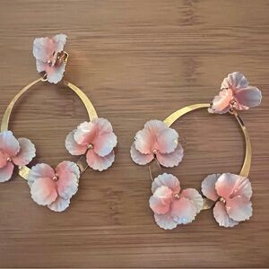 Jennifer Behr Floral Gold and Pink Hoop Earrings